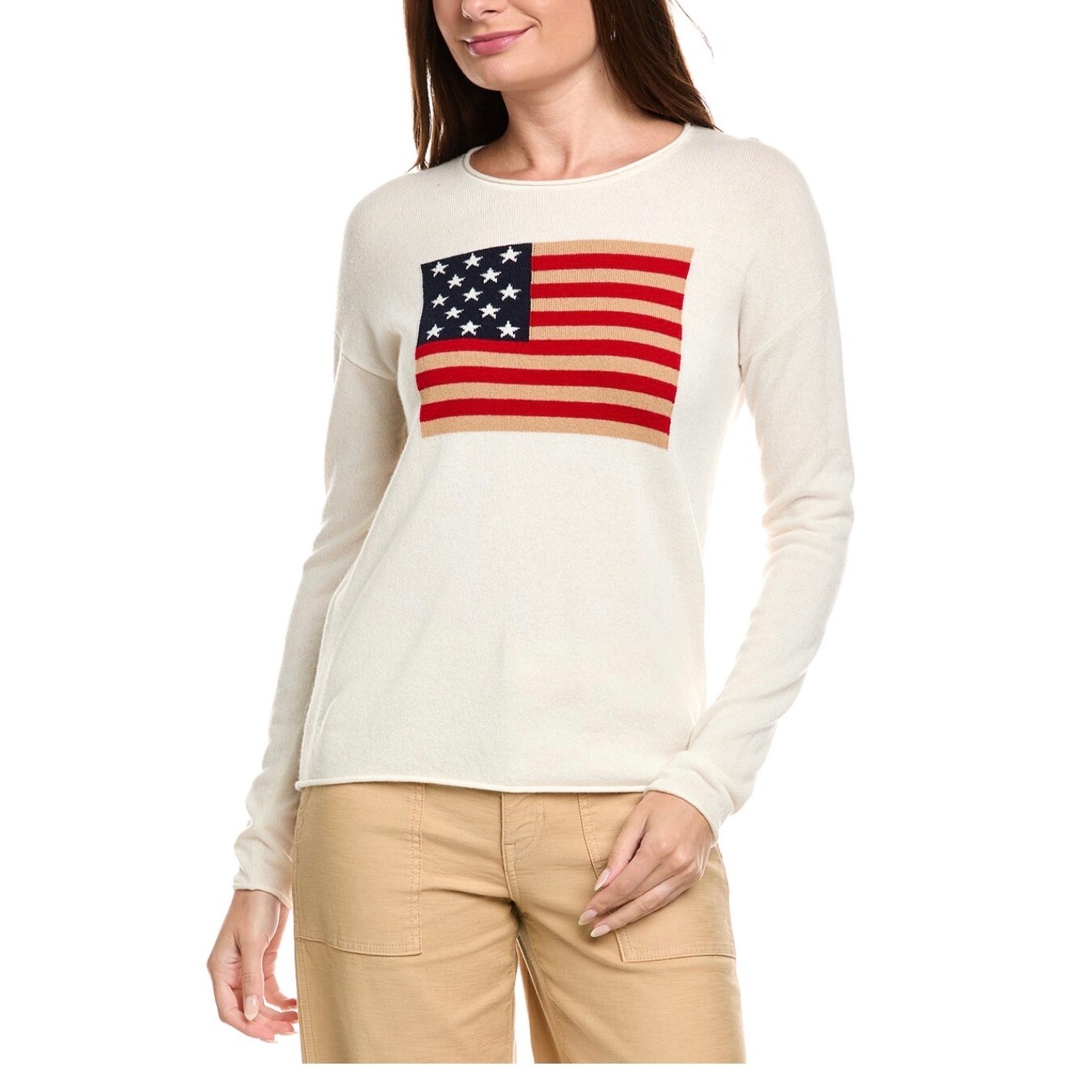 Kier + J Wool Cashmere American Flag Sweater Ivory Xl 4th Of July Holiday Usa